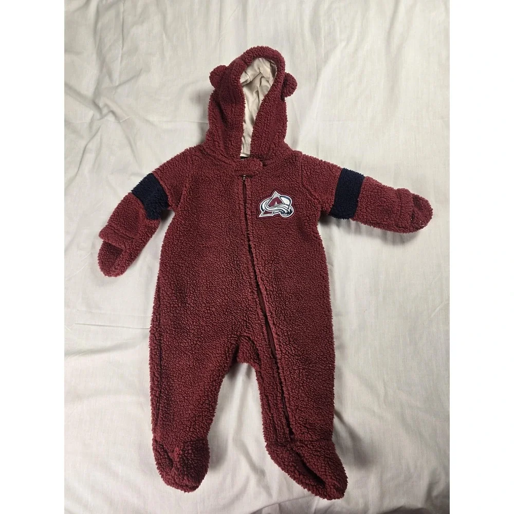 Colorado Avalanche Pajamas Infant Boys 3-6 Months Red NHL Hockey Hooded Fleece